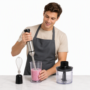 Set <span class=keywords><strong>Frullatore</strong></span> a Immersione Elettrico <span class=keywords><strong>1000</strong></span> <span class=keywords><strong>Watt</strong></span> 4 in 1 con Tritatutto, Frusta, Velocità Variabile e Lame in Acciaio Inossidabile - Product Image 5