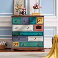 Commode à cinq ou six tiroirs en bois massif de style américain, peinte à la main, vieillie, mobile, meubles de maison
