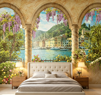 Papier peint mural Paysage Côtier Italien avec Arche en Pierre et Glycine pour Décoration Murale de Salon, Hôtel, Café