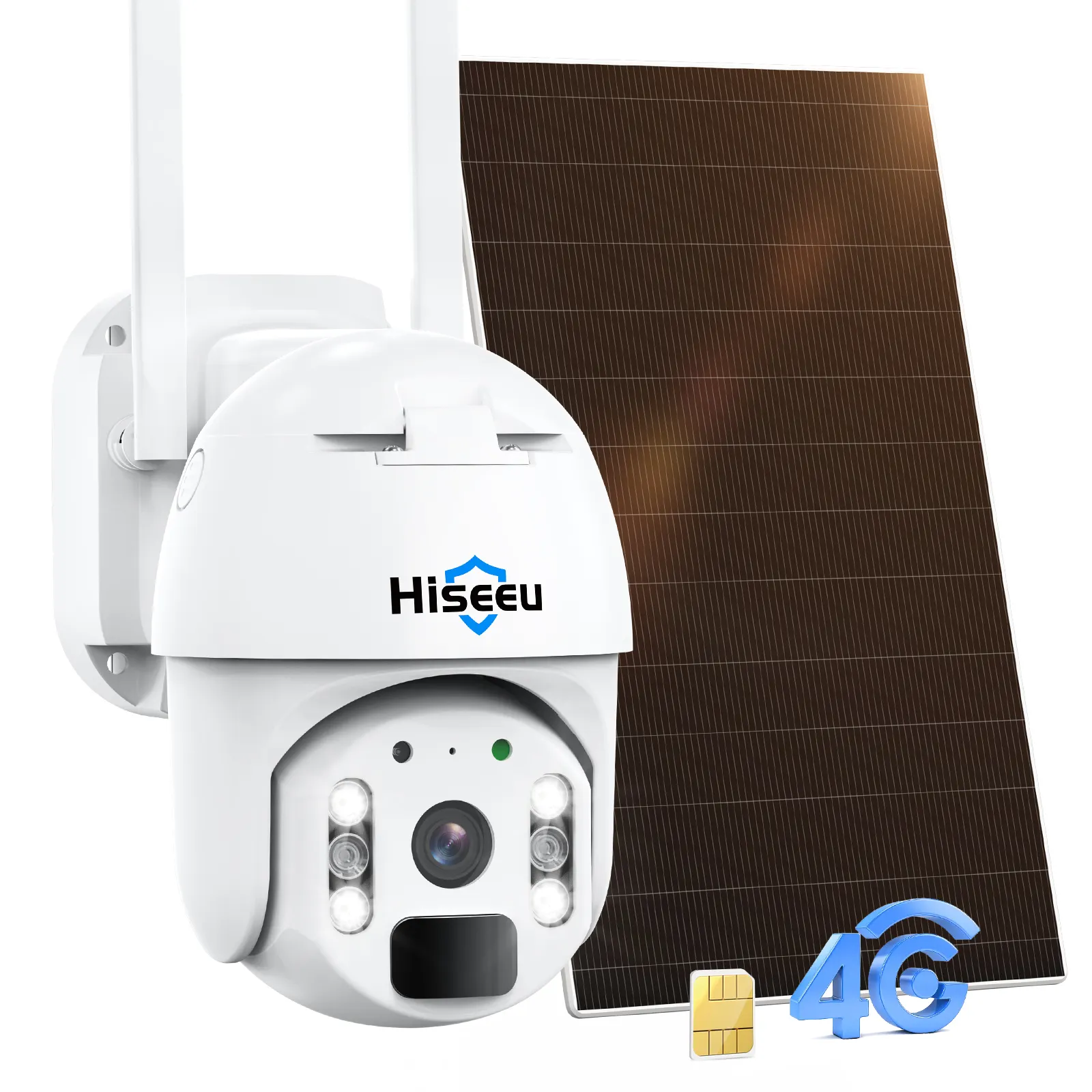 Hiseeu 4G Caméra de sécurité cellulaire alimentée en extérieur Caméra solaire à carte SIM 3g alimentée par Ptz Lte Batterie Ubox Cctv Surveillance 4g