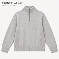 Pull en maille texturé à col montant et demi-zip pour femme, coupe décontractée, idéal pour un look quotidien