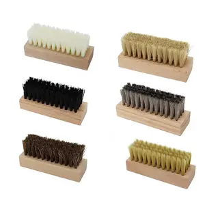 Factory Supply customized logo wooded leather sneaker cleaner pp nylon hog bristles horse hair shoe care brush for cleaning