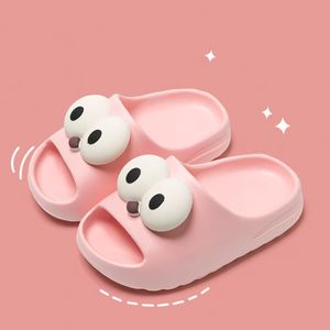 Chaussons d'intérieur pour femmes, sabots, nu-pieds, sandales d'été, tongs de plage, chaussures de maison, motif chien de dessin animé aux grands yeux, mignons, amusants - Product Image 4