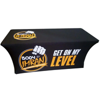 Couverture ajustée en polyester imprimée de 4 pieds avec logo personnalisé Nappe absorbant l'humidité de style simple pour fournitures de fête promotionnelles