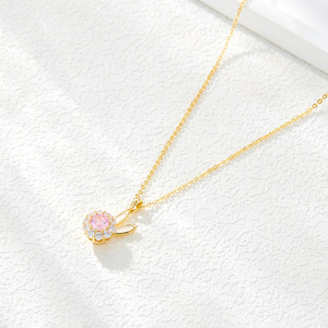 Bunny Pendant Necklace Gold Chain Micro Inlaid <b>Crystal</b> <b>Animal</b> Zodiac Charm Everyday Wear - Product Image 4