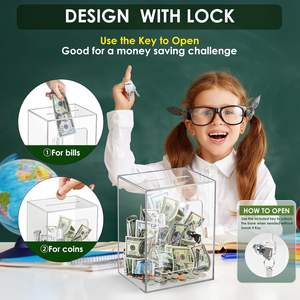 Yetişkinler ve Çocuklar İçin Kilitli Özel Akrilik Bozuk Para Kutusu, Açılır Para Biriktirme Kutusu, Bozuk Para Saklama Kutusu - Product Image 3