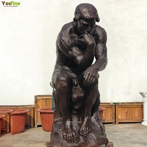 Famoso filosofo Patina finitura antico su misura giardino verde bronzo statua pensatore in vendita - Product Image 2