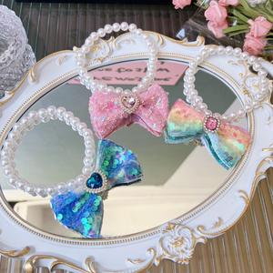 Luxe Nylon Hond Kat Halsband Met Glitter Strik Parel <span class=keywords><strong>Print</strong></span> Patroon Dierbenodigdheden Dressing Kat Accessoires - Product Image 1