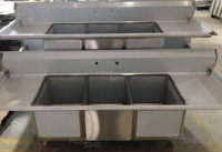 Évier de cuisine en acier inoxydable 304 316 à prix d'usine pour restaurant, plan de travail commercial, extérieur, école, évier à 3 compartiments avec table