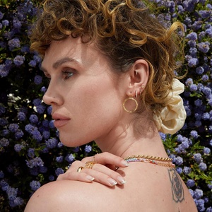 Pendientes de aro grandes populares chapados en oro 18K simples con latón - Product Image 4