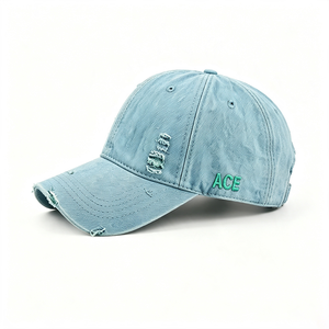 Casquette Dad Hat Unisexe en Coton Délavé Effet Vieilli à 6 Panneaux avec Broderie ACE, Visière Courbée et Effet Usé, Style Décontracté à Lettres Courtes - Product Image 3