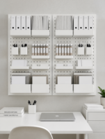 Organisateur mural modulaire en métal perforé pour bureau, idéal pour les fournitures de bureau, les dossiers et les accessoires quotidiens
