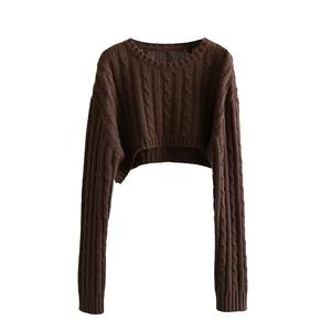 Pull d'hiver décontracté pour femmes à manches longues confortable et surdimensionné avec couleur unie et logo à col rond sur le devant - Product Image 5