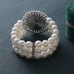 Dichiarazione di 2 righe alta lucida catena di perle bianche che fa la <span class=keywords><strong>figlia</strong></span> del simbolo di Isis DOI Charm rendendo le donne gioielli braccialetto elastico - Product Image 2