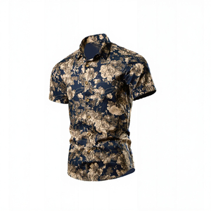 Nouvelle Collection Été : Chemise Formelle Homme à Col Mandarin 100% Coton Tricoté Anti-Plis Respirant à Bouton Unique Imprimé Floral Manches Courtes - Product Image 3