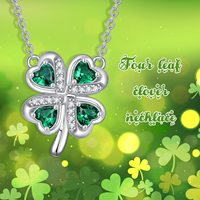 925 Sterling Silver Green Zircon Lucky Clover Pendentif Femmes Bijoux Collier