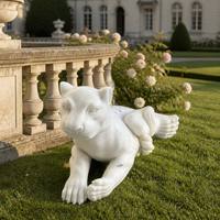 Statue de léopard en marbre sculptée à la main, sculpture de grand chat en pierre naturelle, décoration de jardin pour maison, villa, hôtel