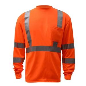 Camiseta antiestática de poliéster de alta visibilidad naranja fluorescente para hombre al por mayor, camiseta reflectante de seguridad larga para Taller de fábrica, logotipo personalizado - Product Image 1