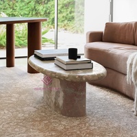 Table basse ovale en marbre Breccia sur mesure, table centrale en pierre multicolore, mobilier de luxe pour les designers d'intérieur