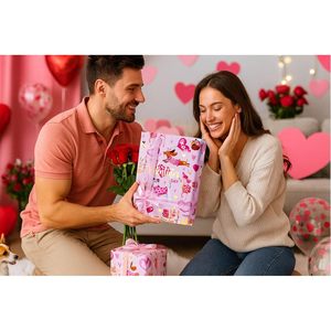 Valentines Day <b>Wrapping</b> <b>Paper</b> Pink Heart Dog Design 46.8 Square Feet Recyclable Double Side Gift Craft Use - Product Image 4