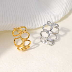 Anillos ajustables de acero inoxidable Unisex, joyería de dedo geométrica chapada en oro para mujeres y hombres para fiesta de compromiso de boda - Product Image 2