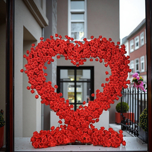 HTD6-2 # Arco Floreale Realistico di Rose Rosse in Seta Morbida, Decorazione per Matrimoni, Lauree, Halloween, Sfondo per Palcoscenico e Finestre - Product Image 3