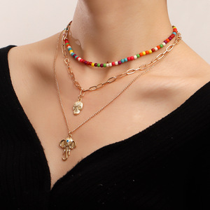 European and American Cross-Border Jewelry Trendy Multi-Element Colorful Turquoise <b>Elephant</b> Trunk Pendant for Women Ins Skull - Product Image 2