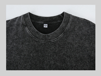 T-shirt décontracté pour homme, col rond, 100 % coton, coupe ample, imprimé 3D, style vintage délavé à l'acide, uni et oversize
