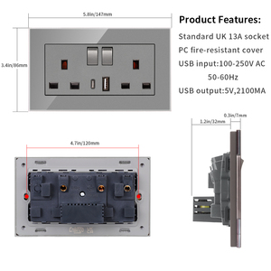 Bingoelec UK Standard <strong>USB</strong> Type <strong>C</strong> Electric Button <strong>Switch</strong> Wall Socket 13A Power Outlet - Product Image 3