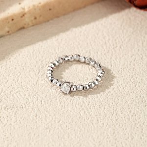 S925 Sterling Silver Faceted Round Bead <b>Stretch</b> Bracelet With Square Zircon Charm Minimalist Jewelry Gift For Daily Women Wear - Product Image 4