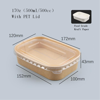 Boîte d'emballage jetable en papier kraft avec couvercle transparent en PET pour sushi, nouilles, sucre, viande, gaufrage et laminage mat