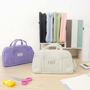 Extra Large Soft Corduroy Pencil <b>Bag</b> 5 <b>Compartments</b> and Wide Opening Geometric Pattern Organizer With Zipper - Product Image 1