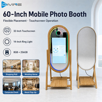 Photomaton commercial en bois avec miroir, 60 pouces, ovale, kiosque photo en libre-service avec écran tactile super grand pour les entreprises de location