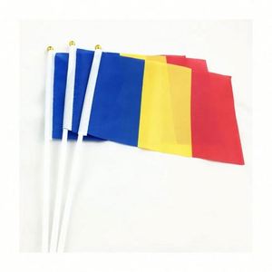 High Quality 100% Polyester Custom Printing Blue Yellow Red Romania Country Hand Held <b>Flag</b> Mini Hand Waving <b>Flag</b> - Product Image 4