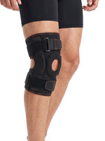 Attelle de genou articulée en néoprène avec sangles parallèles, stabilisateurs latéraux doubles, rotule ouverte réglable pour le soulagement de la douleur au genou