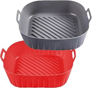 LA Custom Logo Non Stick Reusable Silicone Air Fryer Liner Square 8.5 Inch Free <b>Basket</b> Baking Tray OEM ODM - Product Image 3