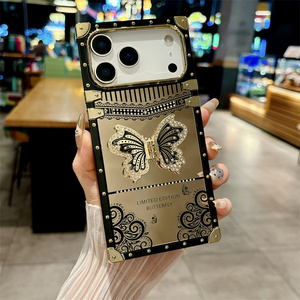 Sang trọng cao cấp vuông bướm đứng thích hợp cho iphone17promax Electroplated trường hợp điện thoại cho Apple 16 cứng 15 14 13 12 - Product Image 4