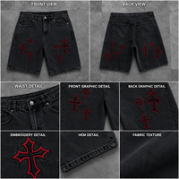 Jorts de diseñador para hombre, holgados, bordados, personalizados, de mezclilla, pantalones cortos de jean para hombre, bordados, de pierna ancha, sueltos, nuevos