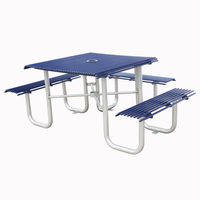 Table de pique-nique pour personnes handicapées en acier tubulaire carré commercial public extérieur jardin patio métal table à manger externe banc
