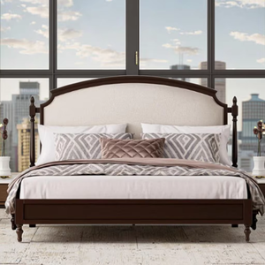Cama Queen de tablero multicapa de madera maciza de nogal sudamericano de lujo con tapicería de cuero Napa estilo suave para dormitorio - Product Image 2