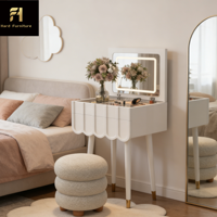 Table de maquillage pliante avec miroir LED, grande capacité de rangement, style minimaliste nordique, haute qualité, multi-compartiments, pour chambre à coucher