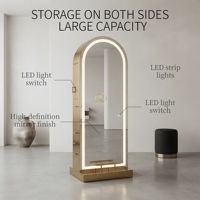 Miroir de Salon Moderne de Luxe Sulin Doré avec Éclairage LED, Meuble de Rangement Professionnel pour Barbier et Atelier