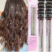 Lot de 12 extensions capillaires à clip scintillantes colorées de 20 pouces, kit d'accessoires capillaires élégants en guirlandes pour femmes, fabriquées en cristal