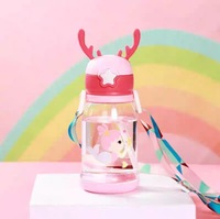 Mignonne tasse à paille pour enfants, motif bois de cerf, biberon d'été portable, résistant aux chutes, durable, type paille, spécialement conçue pour les étudiants