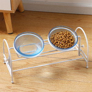 Adjustable Height Double Glass Cat Bowl With Elevated Stand For Cats Food And Water Feeding - Product Image 1