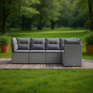 Grey Garden <b>Sofa</b> Set <b>Rattan</b> Outdoor Furniture With Cushions 4 Seater Contemporary Design - Product Image 2