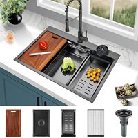 Évier de cuisine en acier inoxydable 304, évier simple profond, évier de cuisine fait à la main