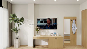 Modern 3-Star Hotel & Studio Apartment Furniture Set Wood <b>Bed</b> <b>Frame</b> with Workstation Wardrobe & TV Unit for Single Bedroom Suite - Product Image 3