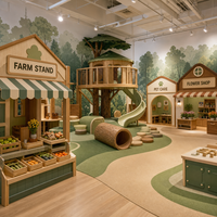 Parque Infantil Interior para Niños con Centro de Juegos Temático de Pueblo Forestal, Tobogán en Espiral y Tiendas de Mercado para Centros de Juego Infantiles