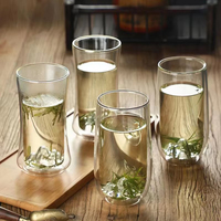 Taza de Vidrio de Borosilicato de Doble Pared de 300 ml, Diseño Moderno, con Decoraciones de Flores Secas, para Café y Leche